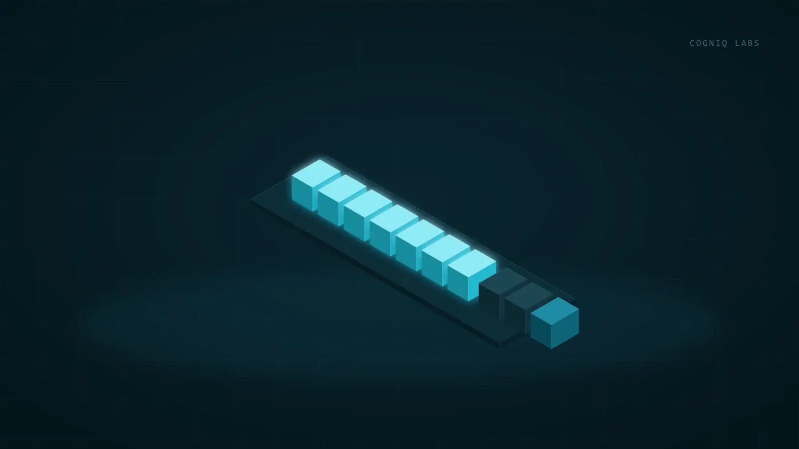 Isometric illustration of a long row of identical teal blocks followed by a few differently coloured blocks, with the shared front section glowing as if reused.